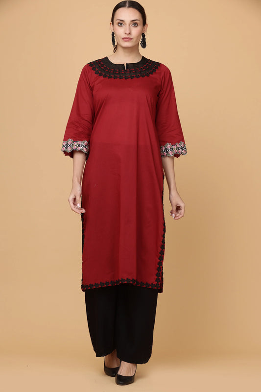 1pc-stitched-suits-Maroon Kurta with Lace