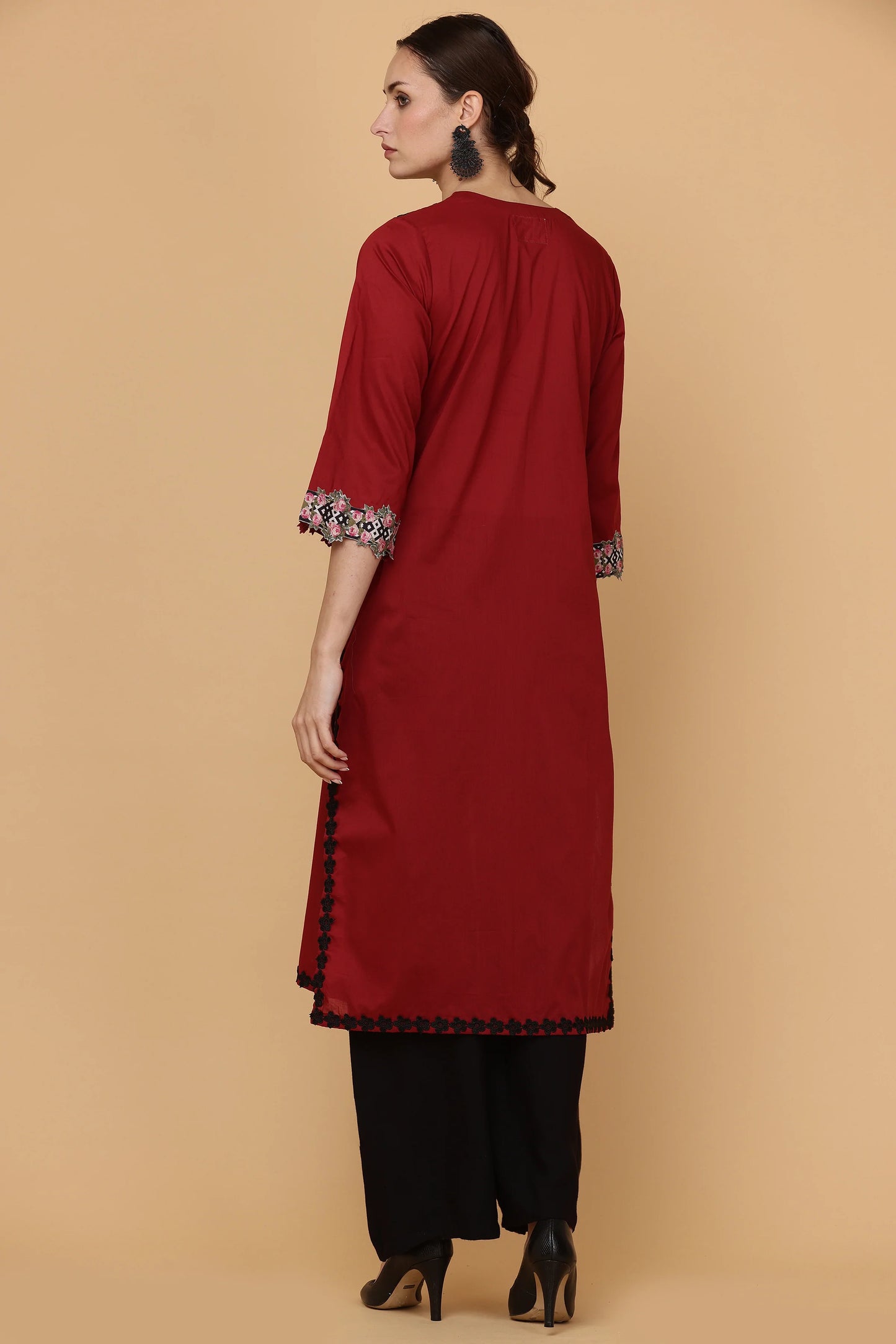 1pc-stitched-suits-Maroon Kurta with Lace