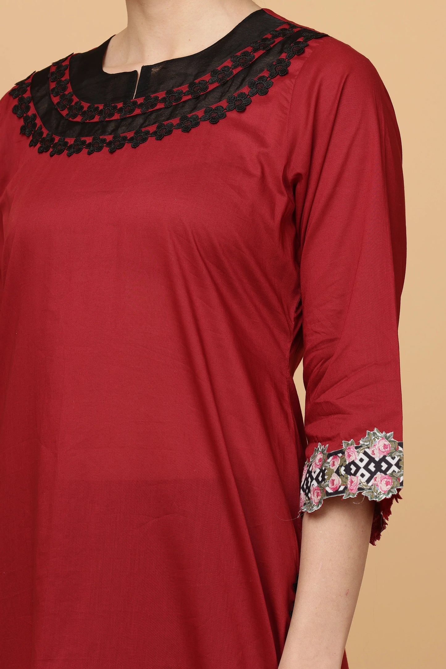 1pc-stitched-suits-Maroon Kurta with Lace