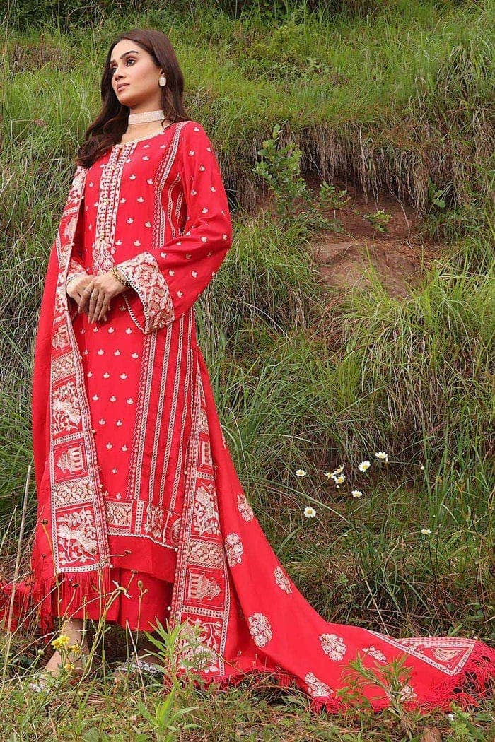 3PC Embroidered Raw Silk Unstitched Suit with Raw Silk Dupatta RW-32001