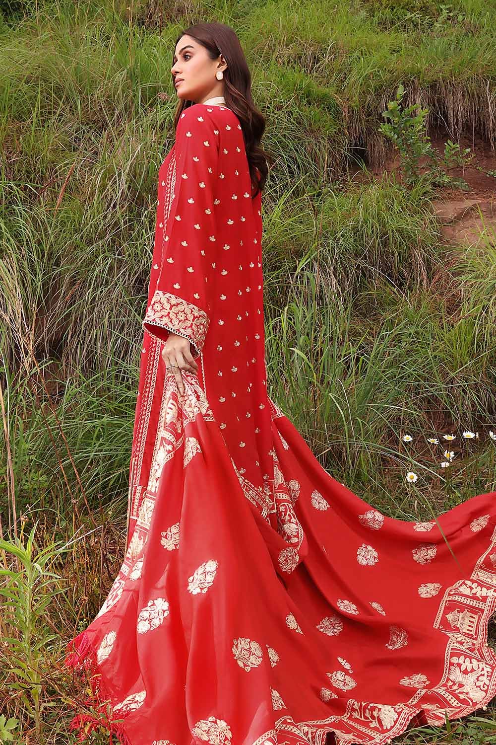 3PC Embroidered Raw Silk Unstitched Suit with Raw Silk Dupatta RW-32001
