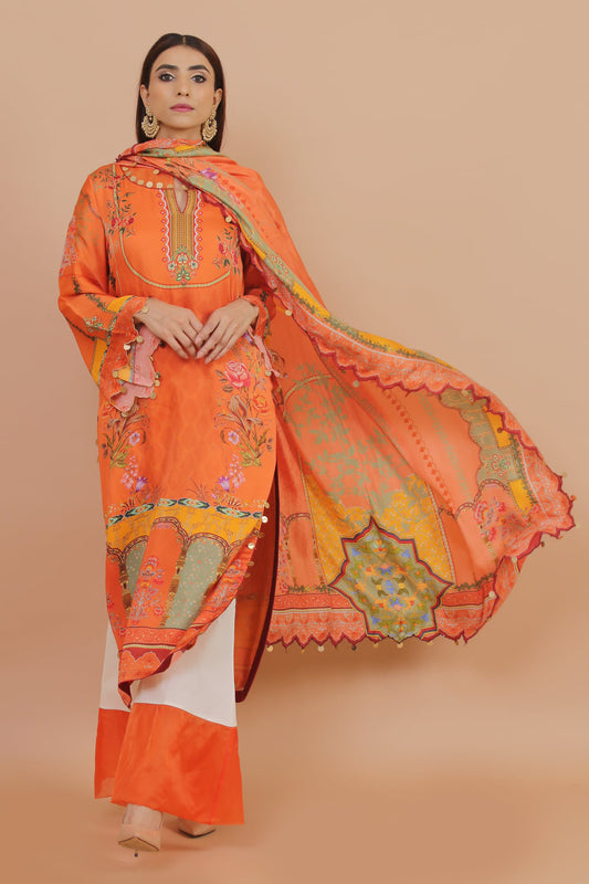 3PC UN-STITCHED SUITS-STSK-04-ORANGE HEAVEN