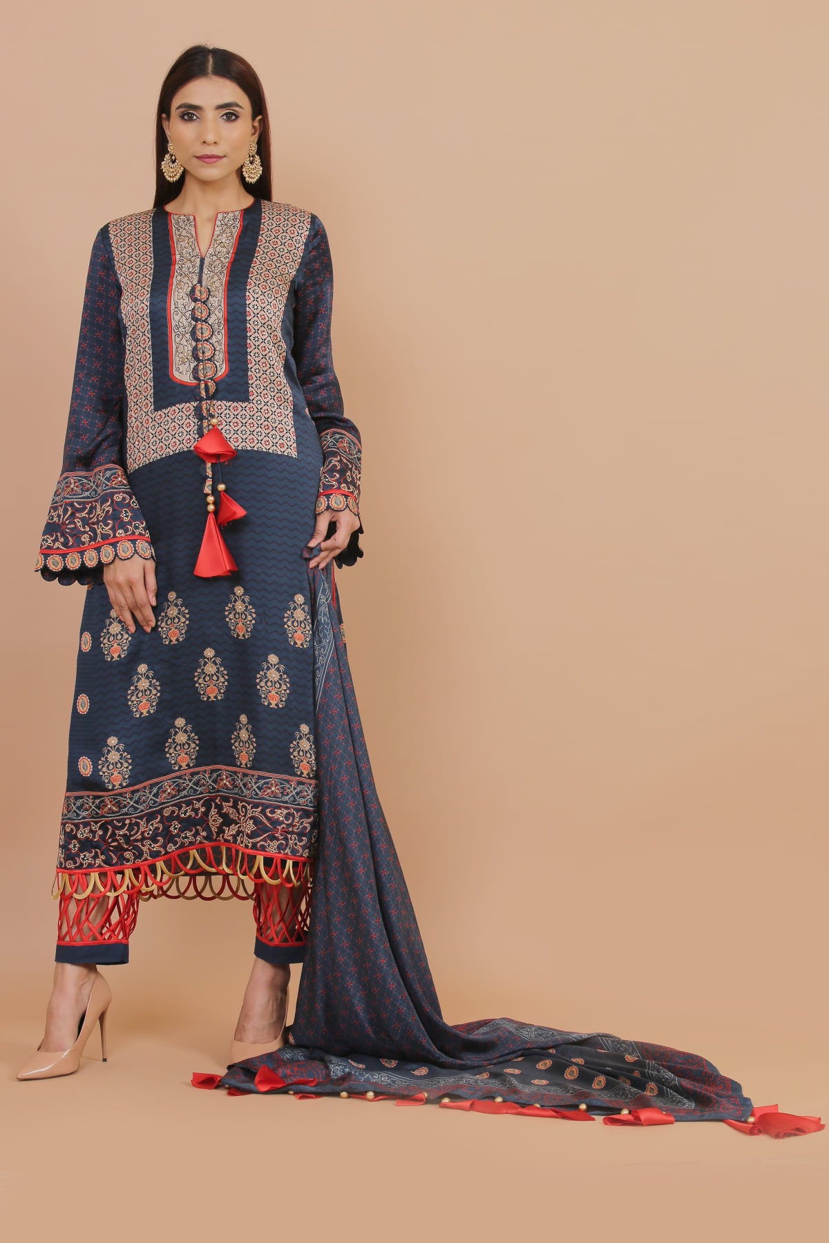 3PC UN-STITCHED SUITS-STSK-06-BLUE AJRAKH