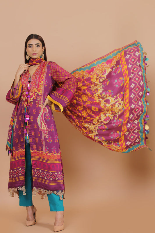 3PC UN-STITCHED SUITS-STSK-07-PURPLE BLOOM