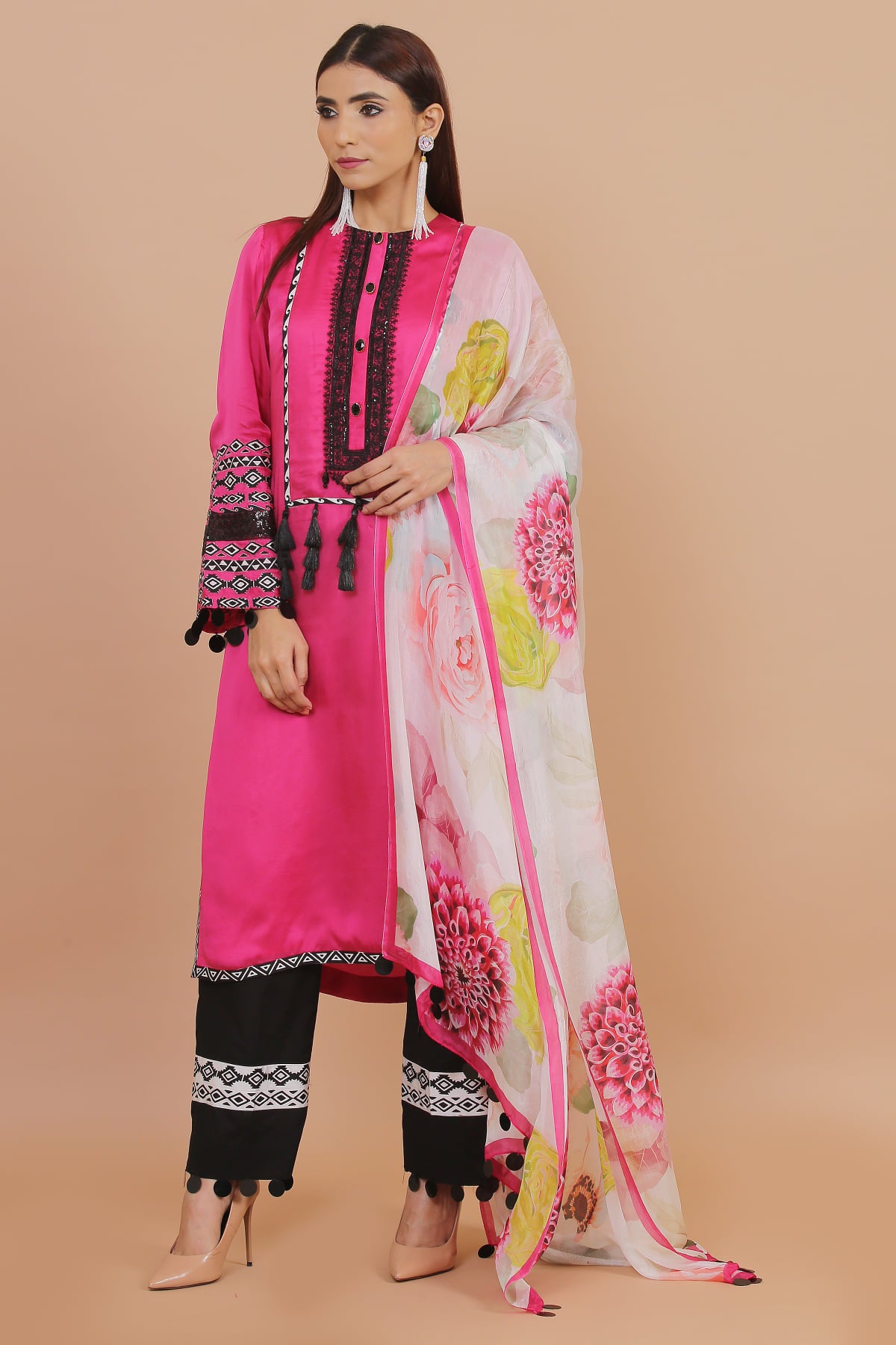 3PC UN-STITCHED SUITS-STSK-09-PINK BLISS