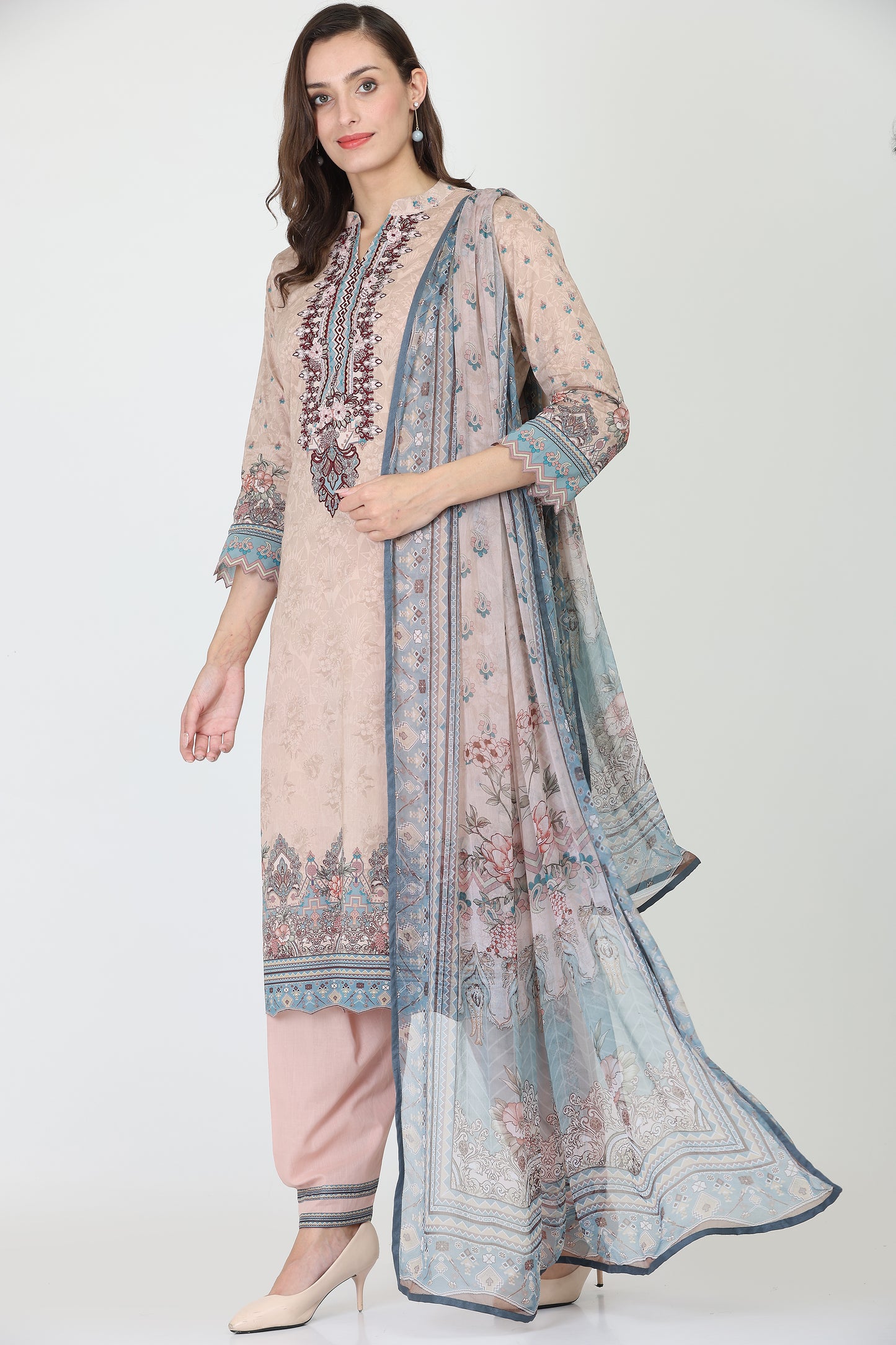 3PC UN-STITCHED SUITS-KH-UA-04