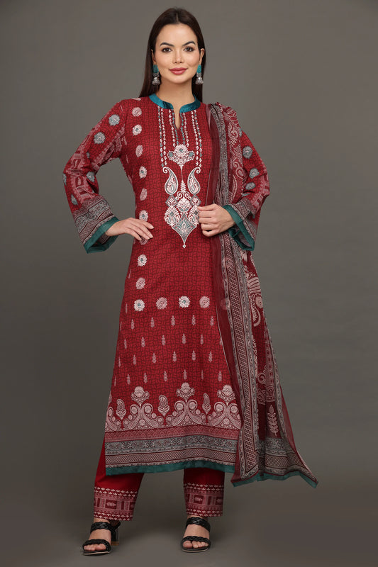 3PC UN-STITCHED SUITS-KH-UA-13