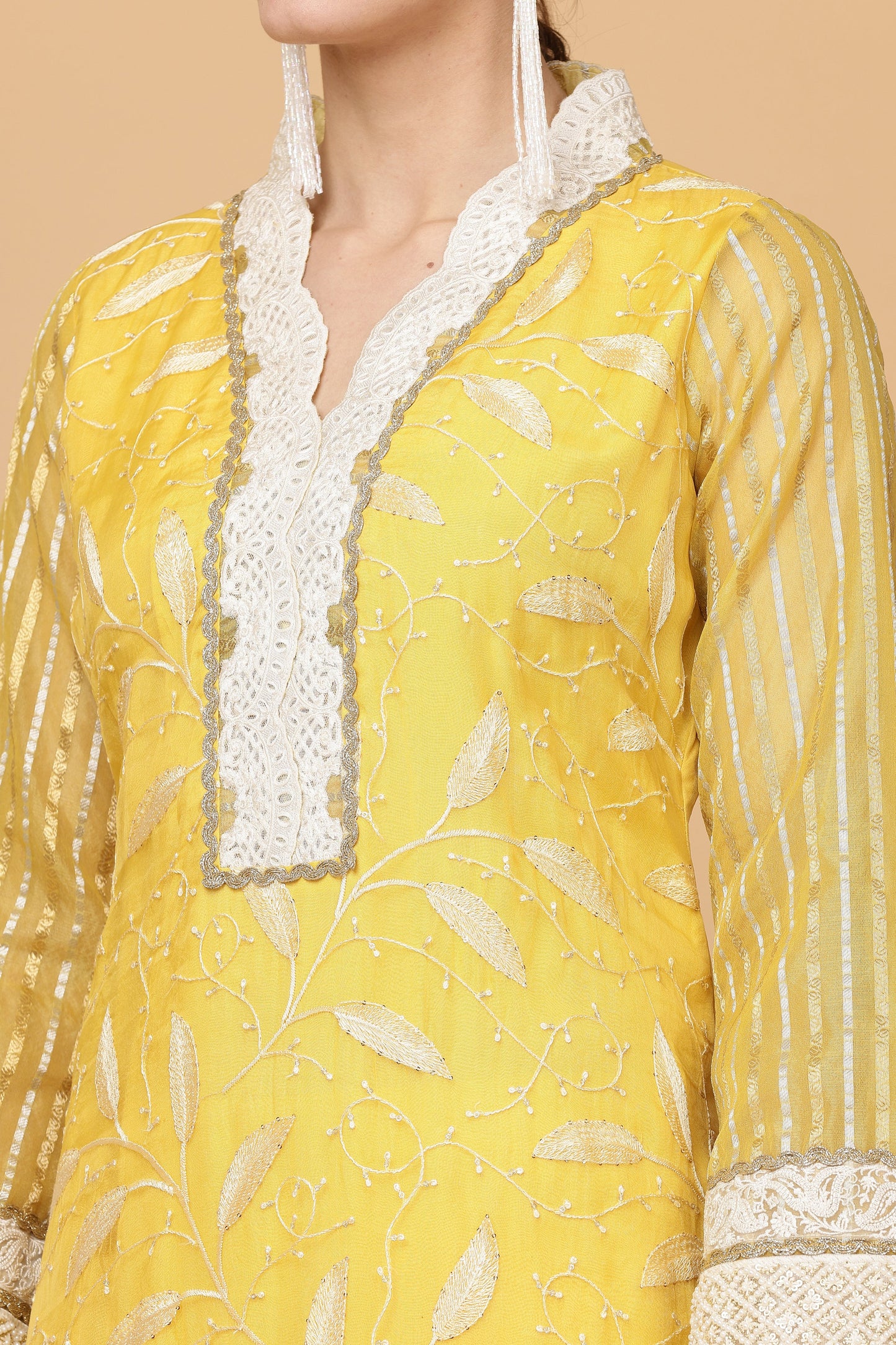 2pc-stitched-suits-Yellow Organza