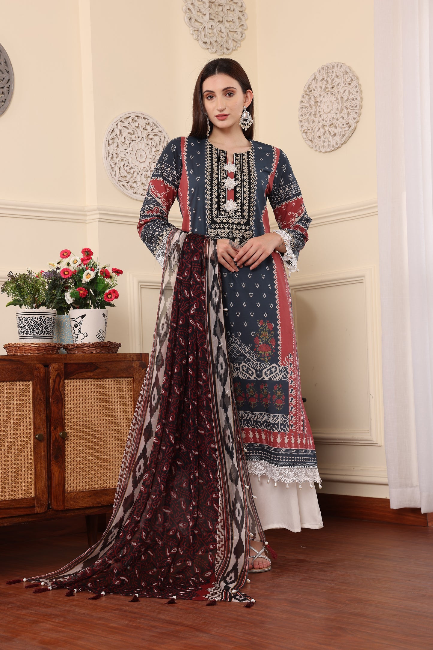 3 PCS EMBROIDERED MEHER UNSTITCHED SUMMER COLLECTION SYT-01