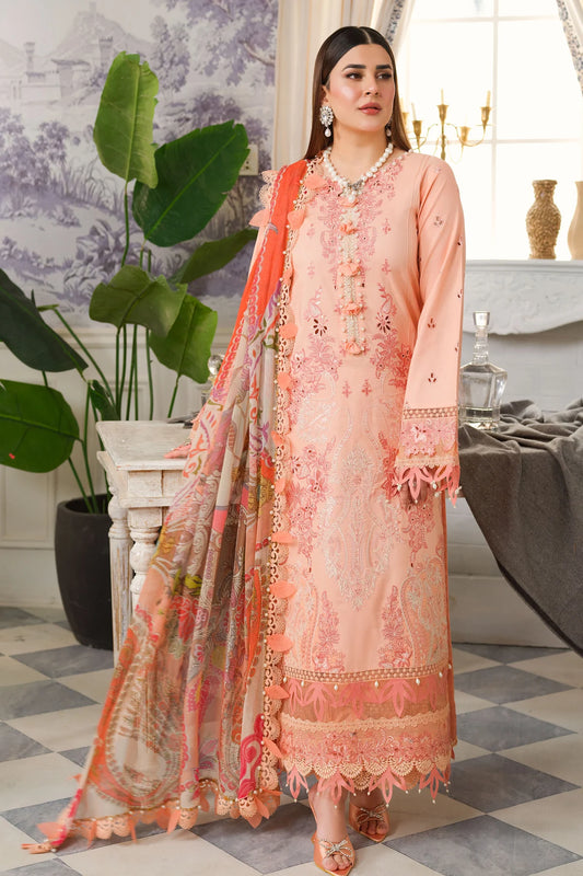 3 PCS CHIKAN EMBROIDERED  LAWN UNSTITCHED SUIT