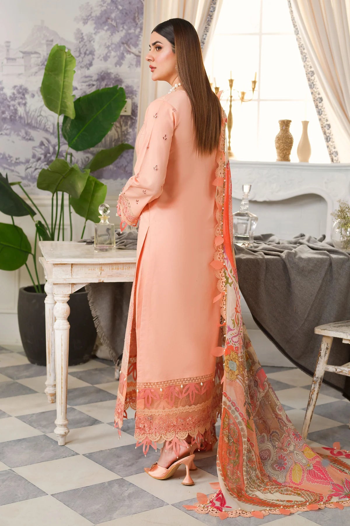 3 PCS CHIKAN EMBROIDERED  LAWN UNSTITCHED SUIT