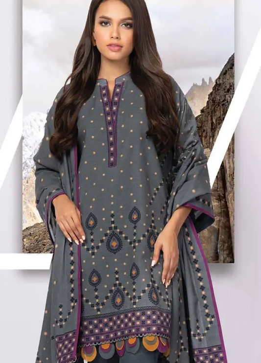 Al Karam Printed Khaddar Suits Unstitched 3 Piece AK21W FW-3.1-21-GREY