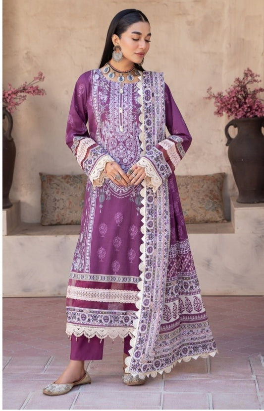 3 PCS UNSTITCHED LAWN DIGITAL SUIT MAUSUMMERY SPRING SUMMER COLLECTION AMETHYST