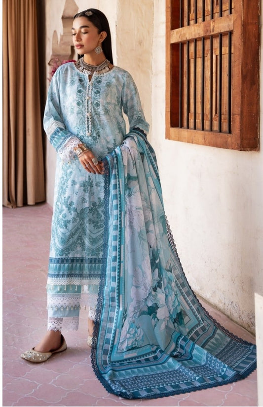 3 PCS UNSTITCHED LAWN DIGITAL SUIT MAUSUMMERY SPRING SUMMER COLLECTION AQUAMARINE