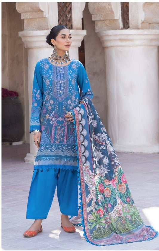 3 PCS UNSTITCHED LAWN DIGITAL SUIT MAUSUMMERY SPRING SUMMER COLLECTION (BLUEBELL)