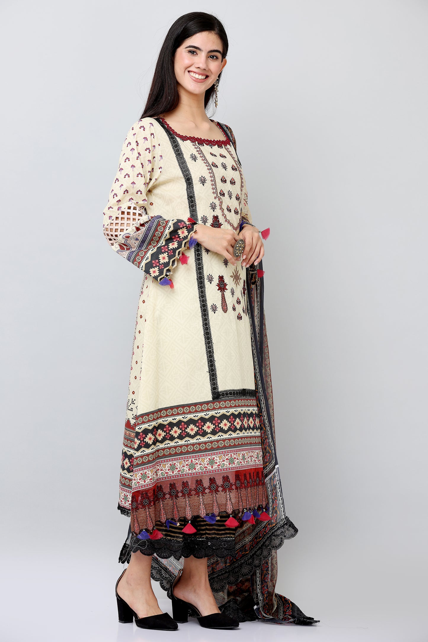 3PC EMBROIDERED UN-STITCHED SUITS-KH-AR-27