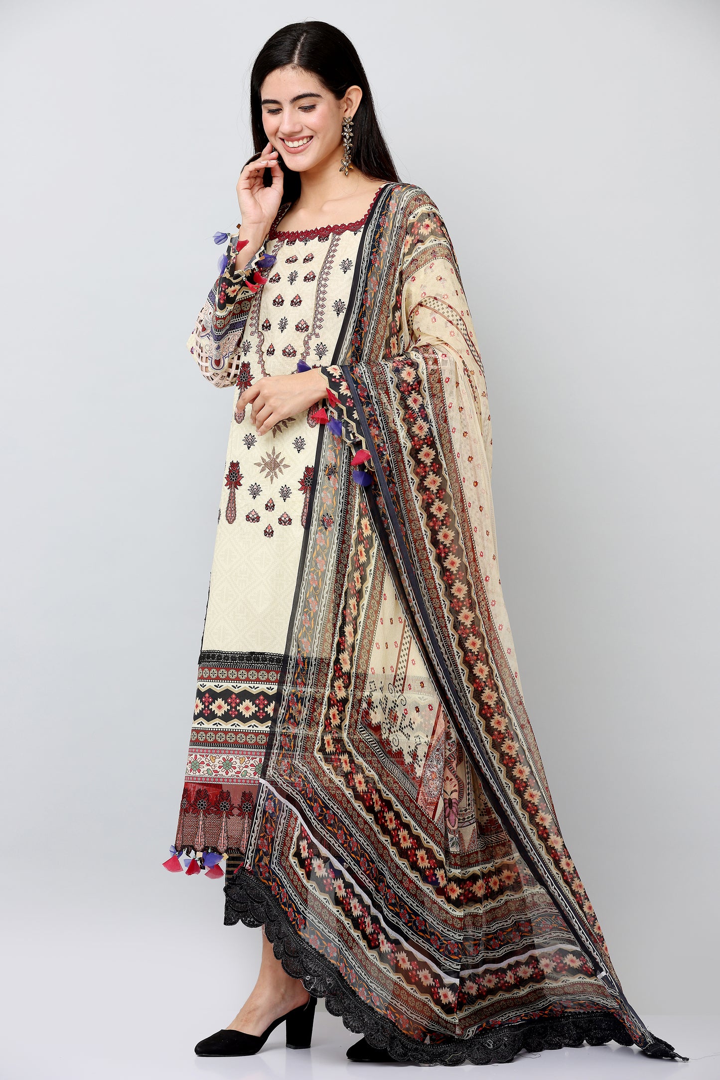 3PC EMBROIDERED UN-STITCHED SUITS-KH-AR-27