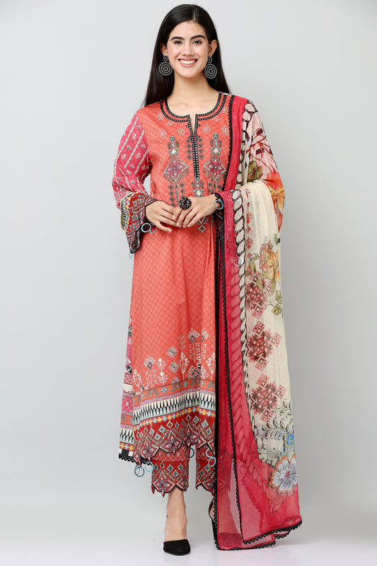 3PC EMBROIDERED UN-STITCHED SUITS-KH-AR-41