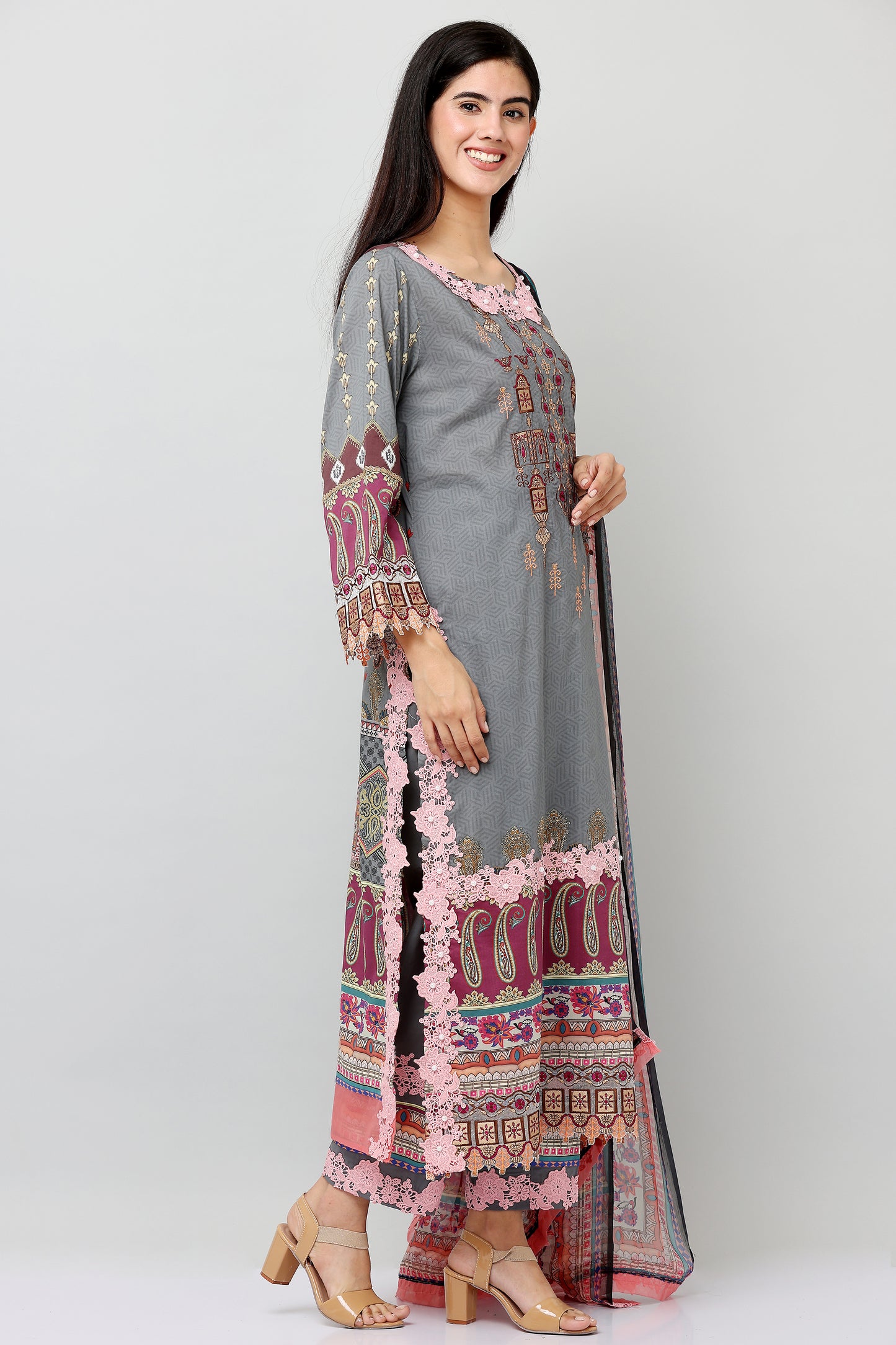 3PC EMBROIDERED UN-STITCHED SUITS-KH-AR-42