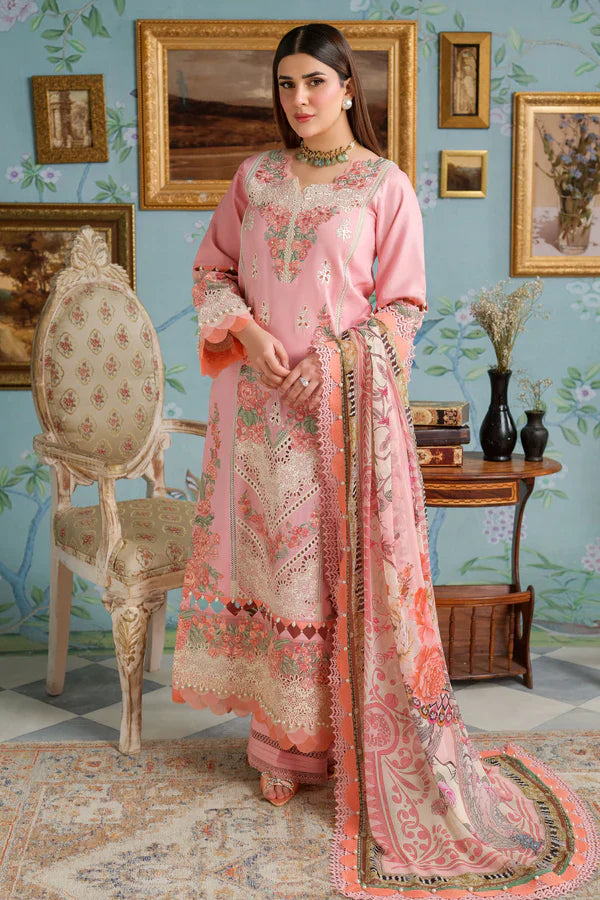 3 PCS CHIKAN EMBROIDERED  LAWN UNSTITCHED SUIT