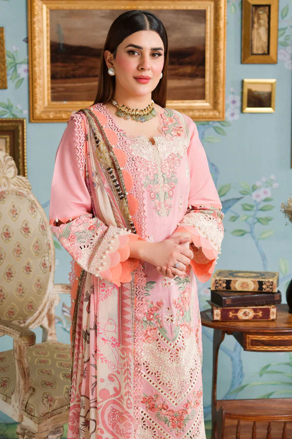 3 PCS CHIKAN EMBROIDERED  LAWN UNSTITCHED SUIT