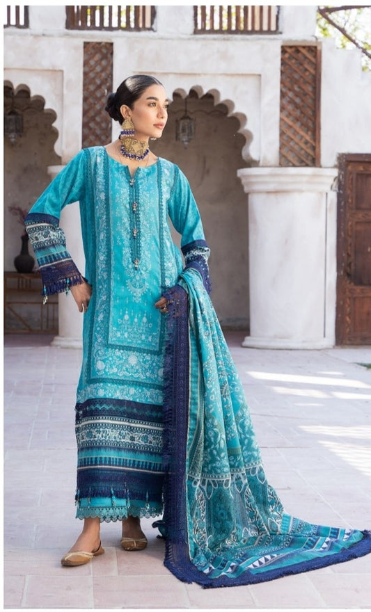 3 PCS UNSTITCHED LAWN DIGITAL SUIT MAUSUMMERY SPRING SUMMER COLLECTION (TURQUOISE)