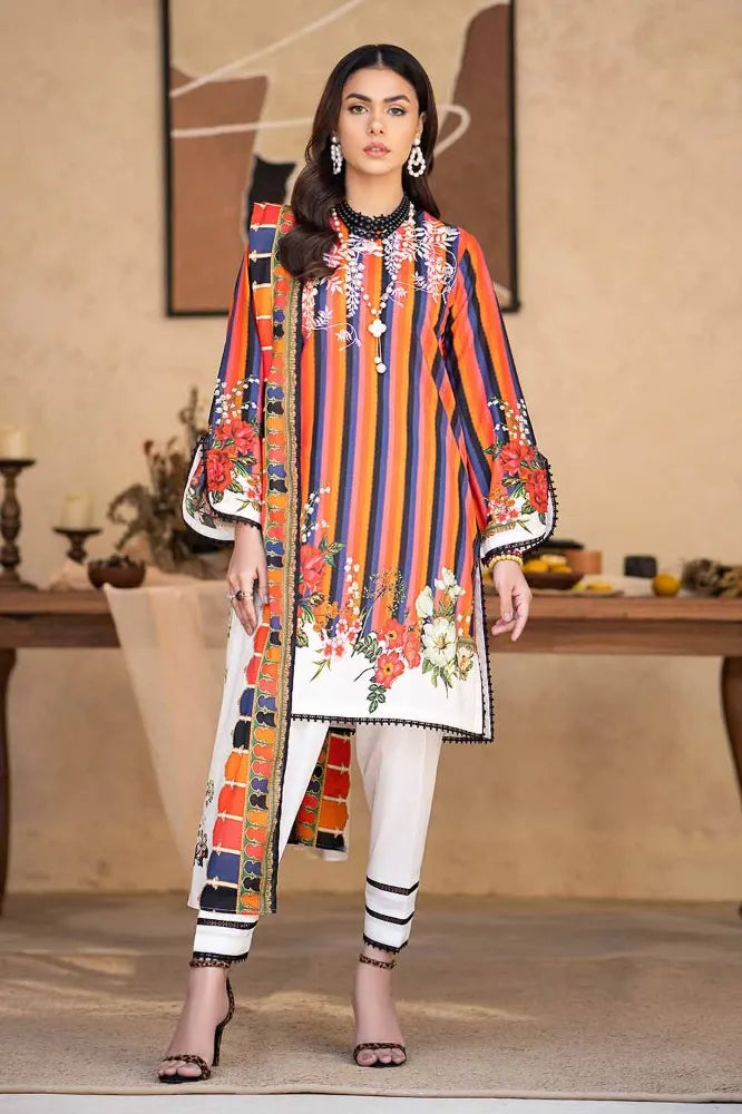 3PC Printed Embroidered Lawn Unstitched Suit CL-42136