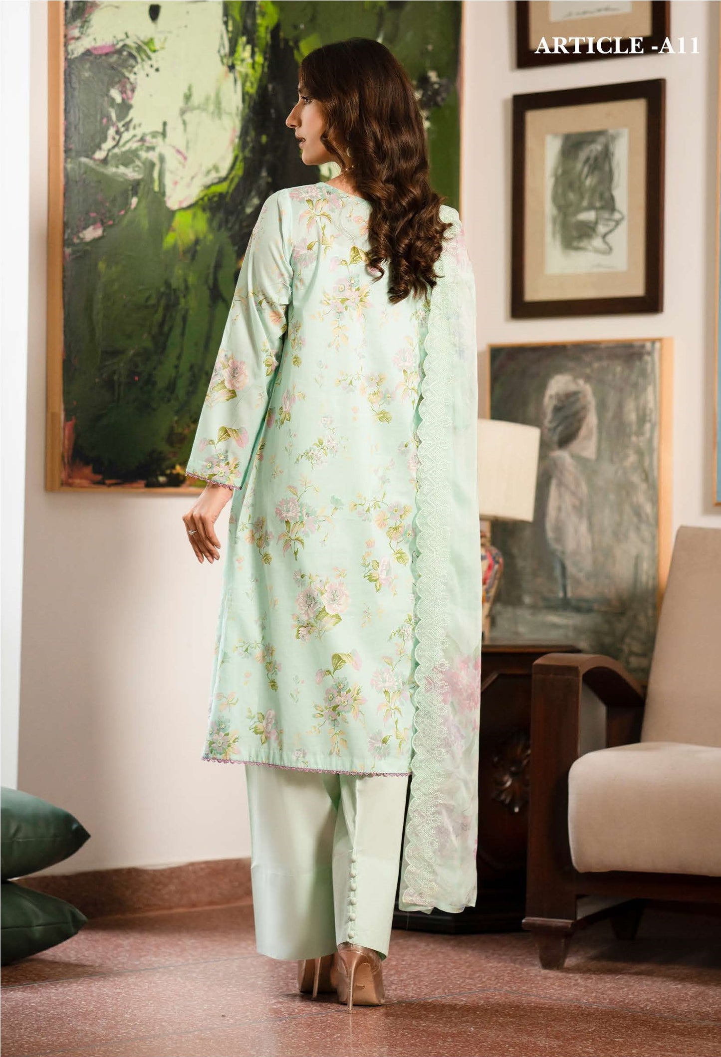 Mishaal by Gulljee Embroidered Lawn 3 piece Unstitched Dress - GJM11 - A11 - Summer Collection
