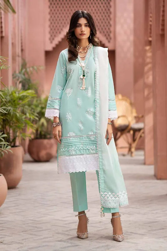 3PC Lacquer Printed Embroidered Lawn Unstitched Suit with Lacquer Printed Paper Cotton Dupatta SP-42018