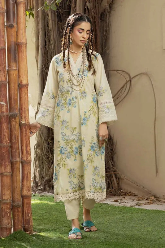 2PC Embroidered Printed Lawn Unstitched Suit with Croatia Laces TL-42015