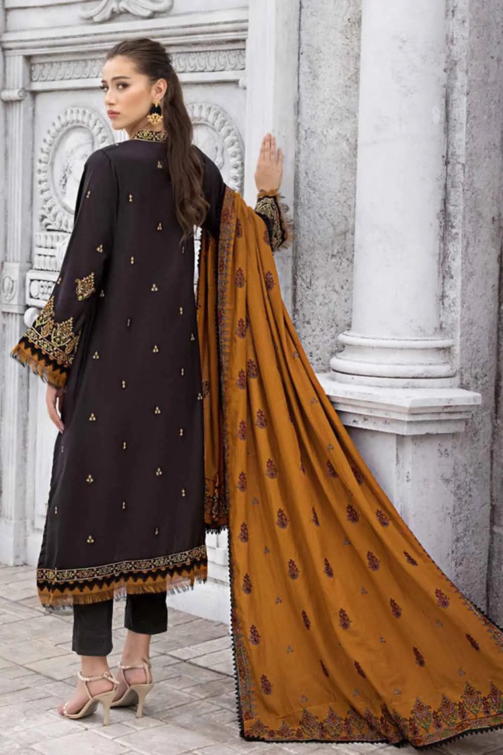 3PC Embroidered Pashmina Unstitched Suit with Embroidered Pashmina Shawl AP-32047
