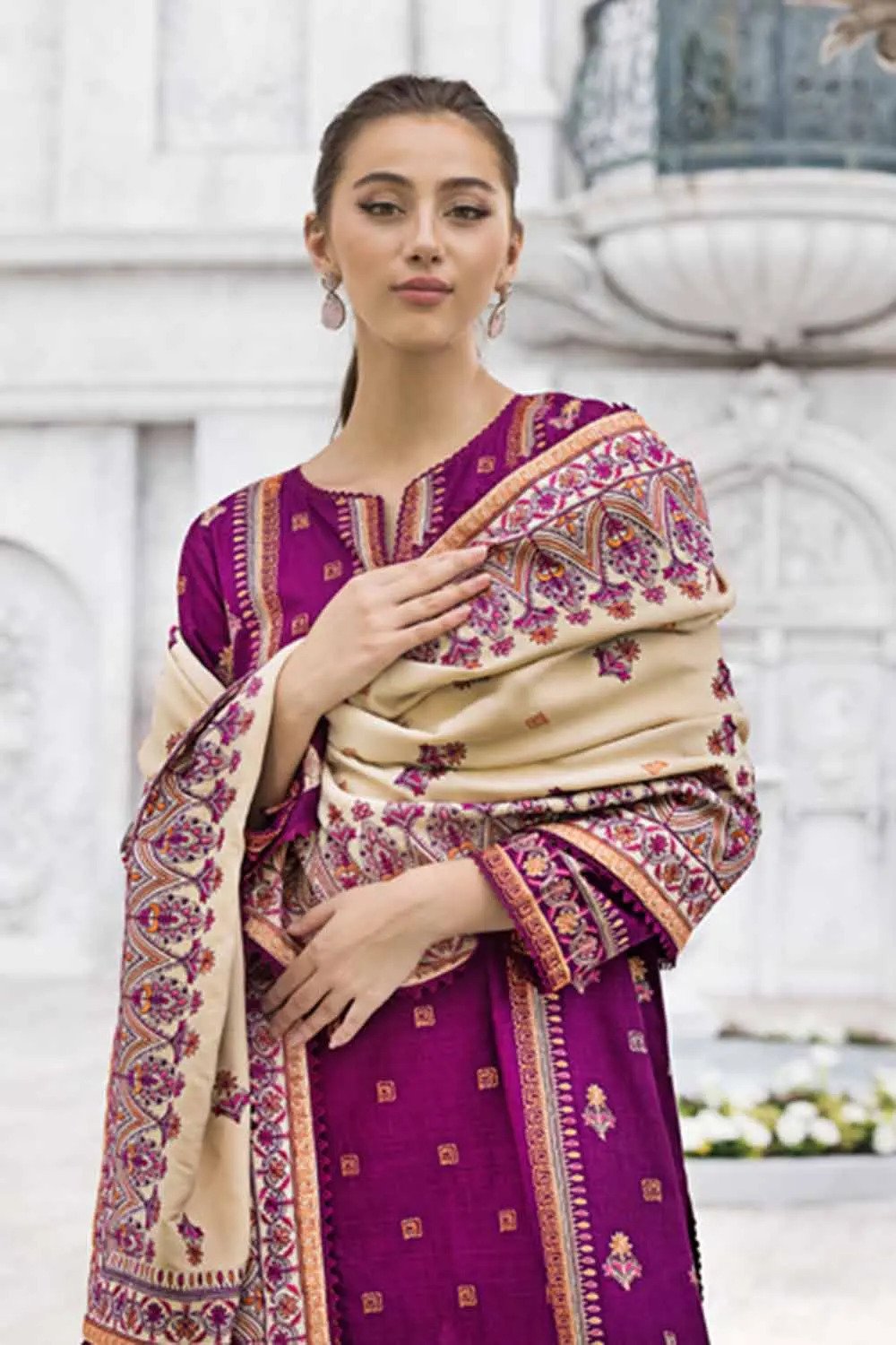 3PC Embroidered Khaddar Unstitched Suit with Embroidered Pashmina Shawl AP-32064