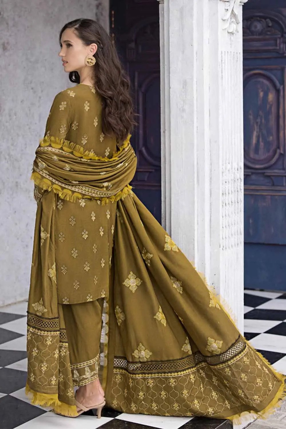 3PC Embroidered Pashmina Unstitched Suit with Embroidered Pashmina Shawl AP-32073