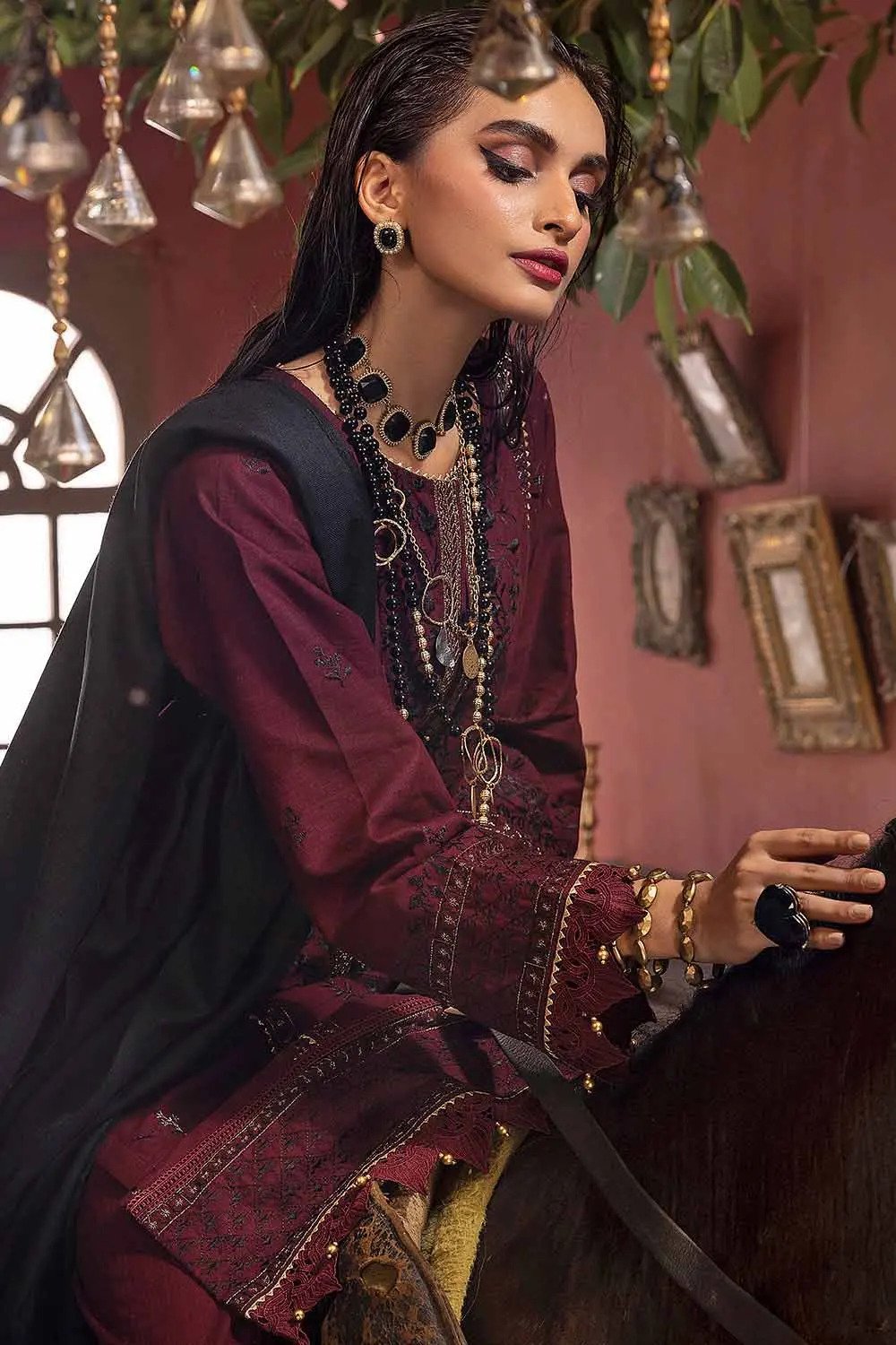 3PC Embroidered Khaddar Unstitched Suit with Pashmina Shawl AP-32085