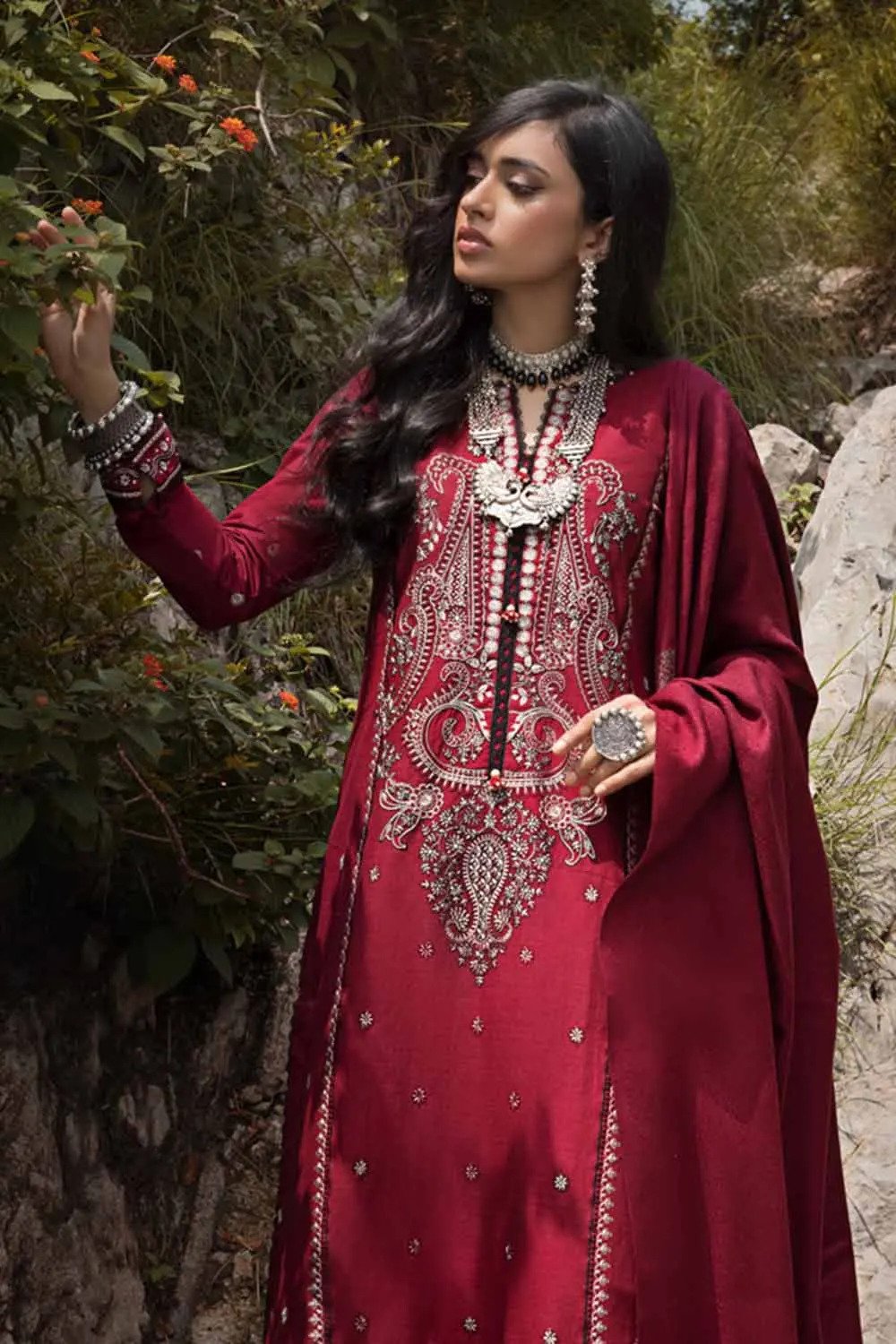 3PC Embroidered Khaddar Unstitched Suit with Pashmina Shawl AP-32089