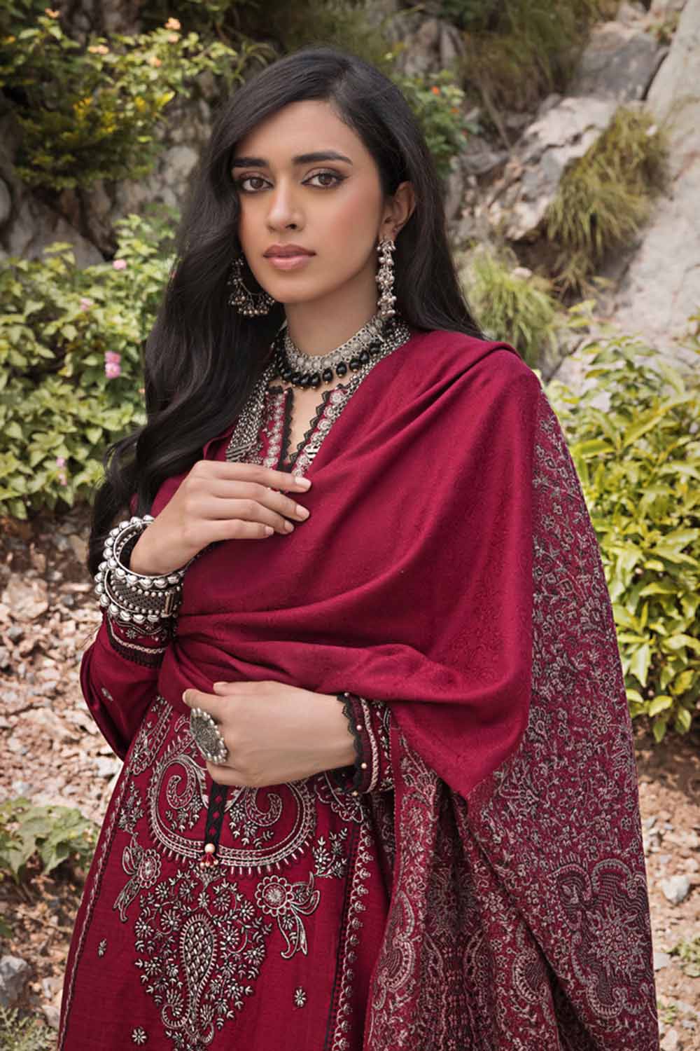 3PC Embroidered Khaddar Unstitched Suit with Pashmina Shawl AP-32089