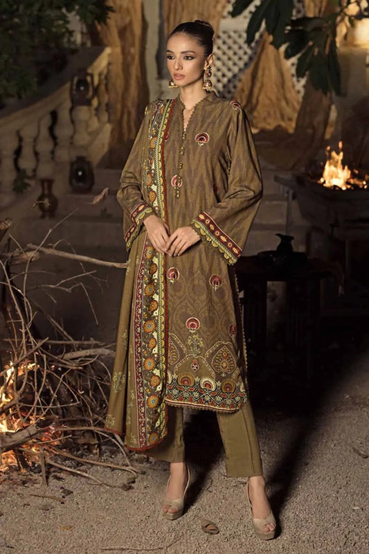 3PC Embroidered Digital Printed Karandi Unstitched Suit AY-32005