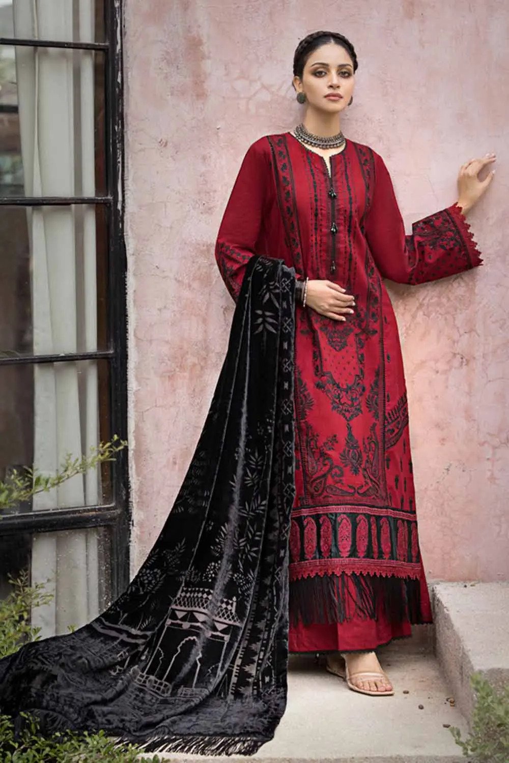3PC Embroidered Khaddar Unstitched Suit with Printed Burnout Velvet Dupatta BVL-32002