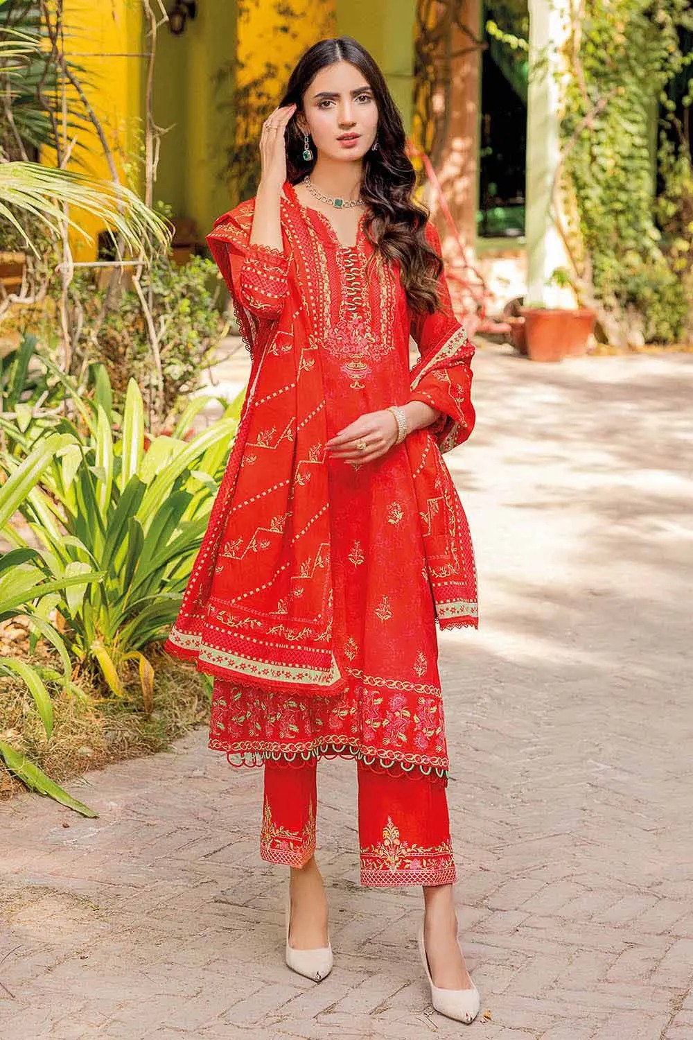 3PC Lawn Unstitched Gold Printed Suit With Embroidered Trouser CL-32119