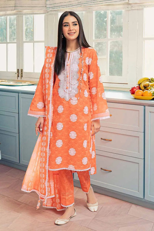 3PC Lawn Lacquer Printed Lawn Unstitched Suit with Lace CL-32412