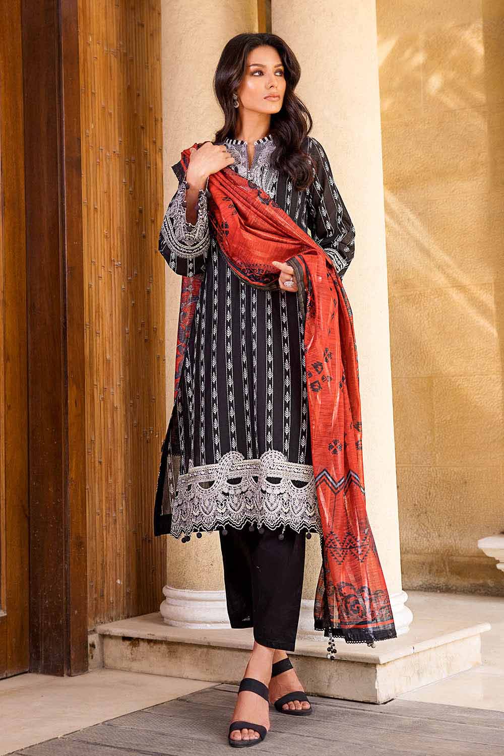 3PC Embroidered Lawn Unstitched Suit With Digital Printed Zari Dobby Dupatta DB-32015
