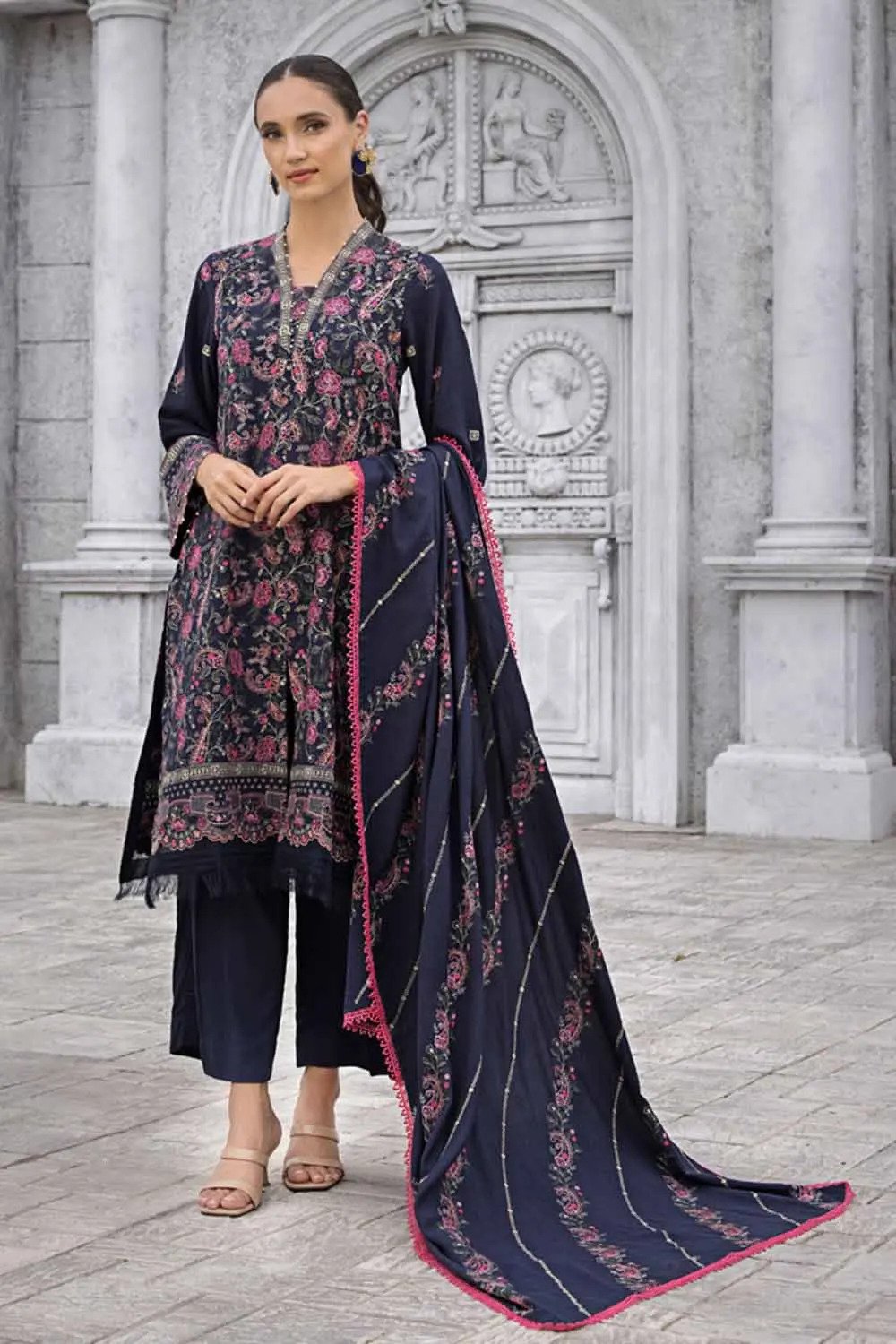 3PC Embroidered Dhanak Unstitched Suit DH-32002