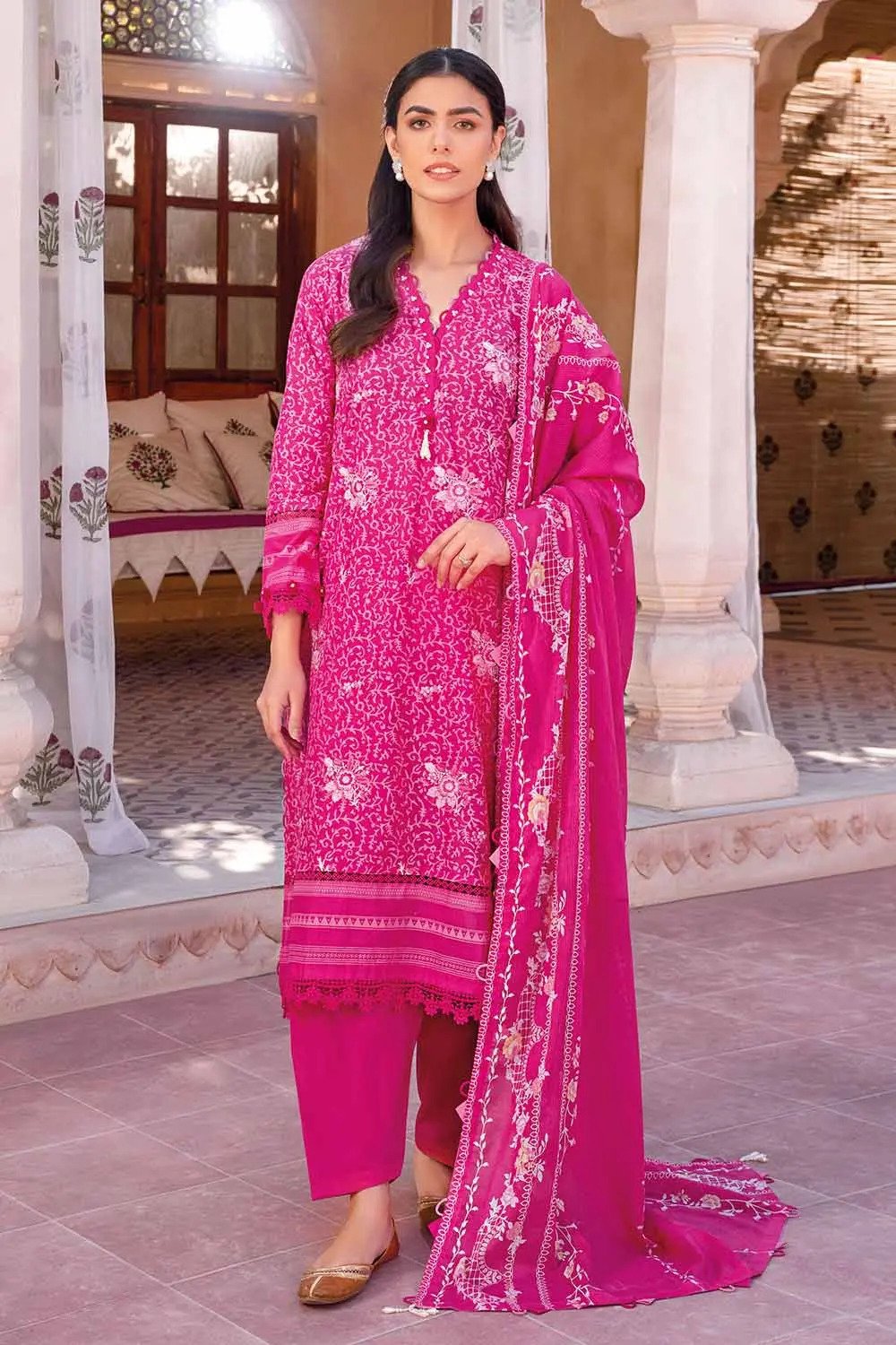 3PC Lawn Unstitched Digital Printed Crochet Lace Suit With Denting Dupatta DN-32020