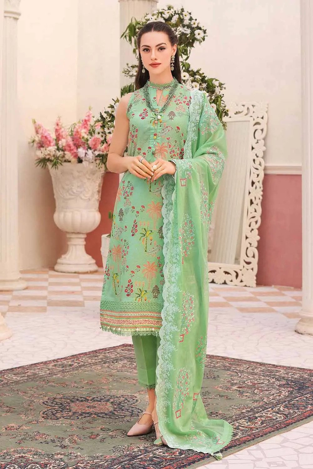 3PC Lawn Unstitched Digital Printed Suit With Embroidered Denting Lawn Dupatta DN-32051