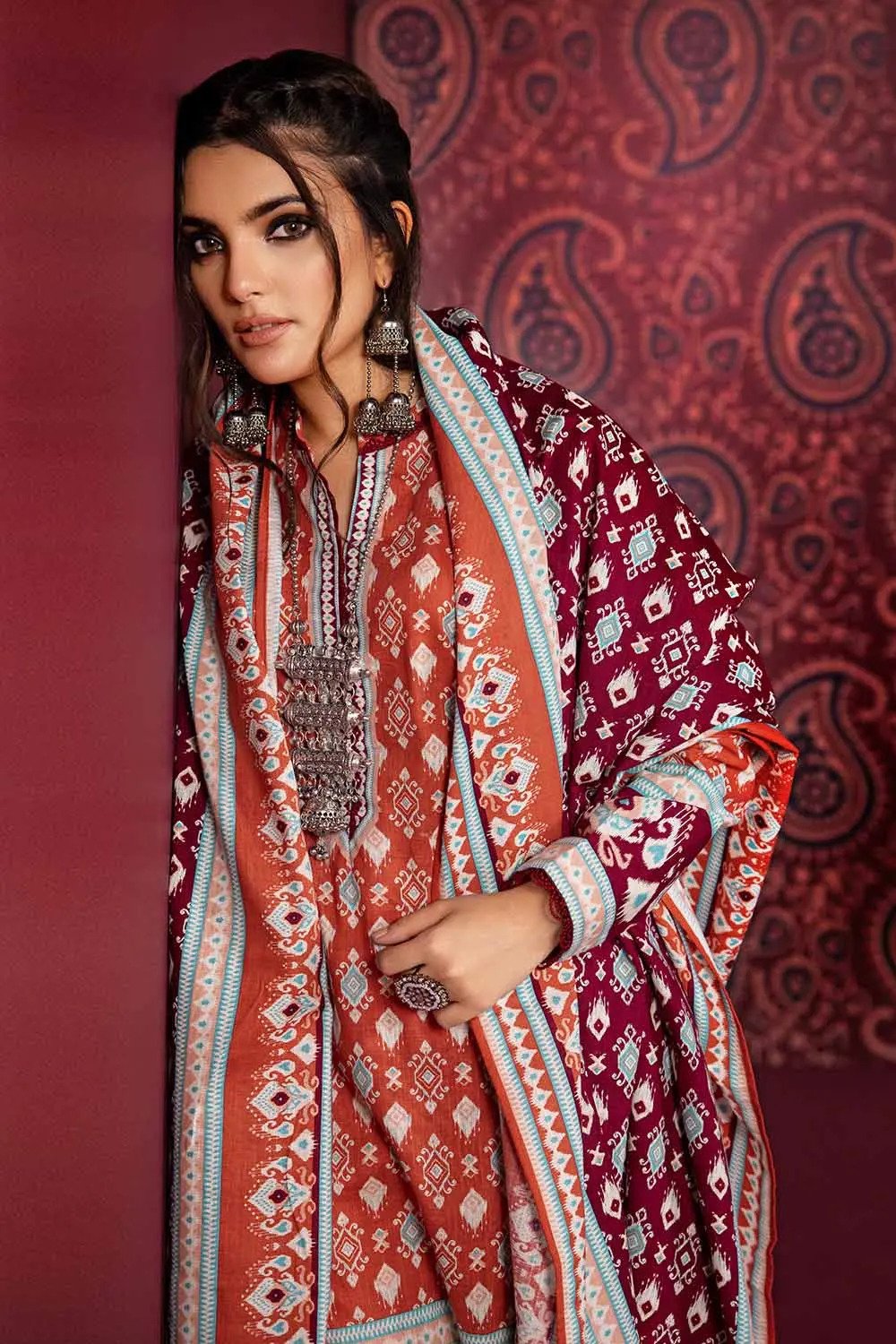 3PC Embroidered Printed Khaddar Unstitched Suit K-32024 A