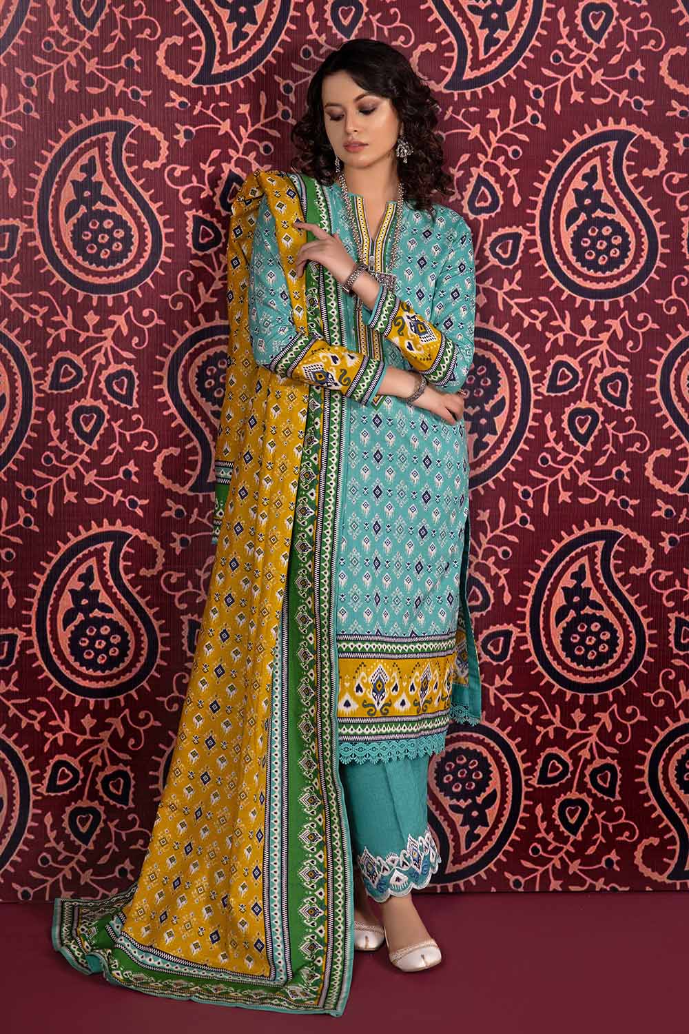 3PC Embroidered Printed Khaddar Unstitched Suit K-32024 B