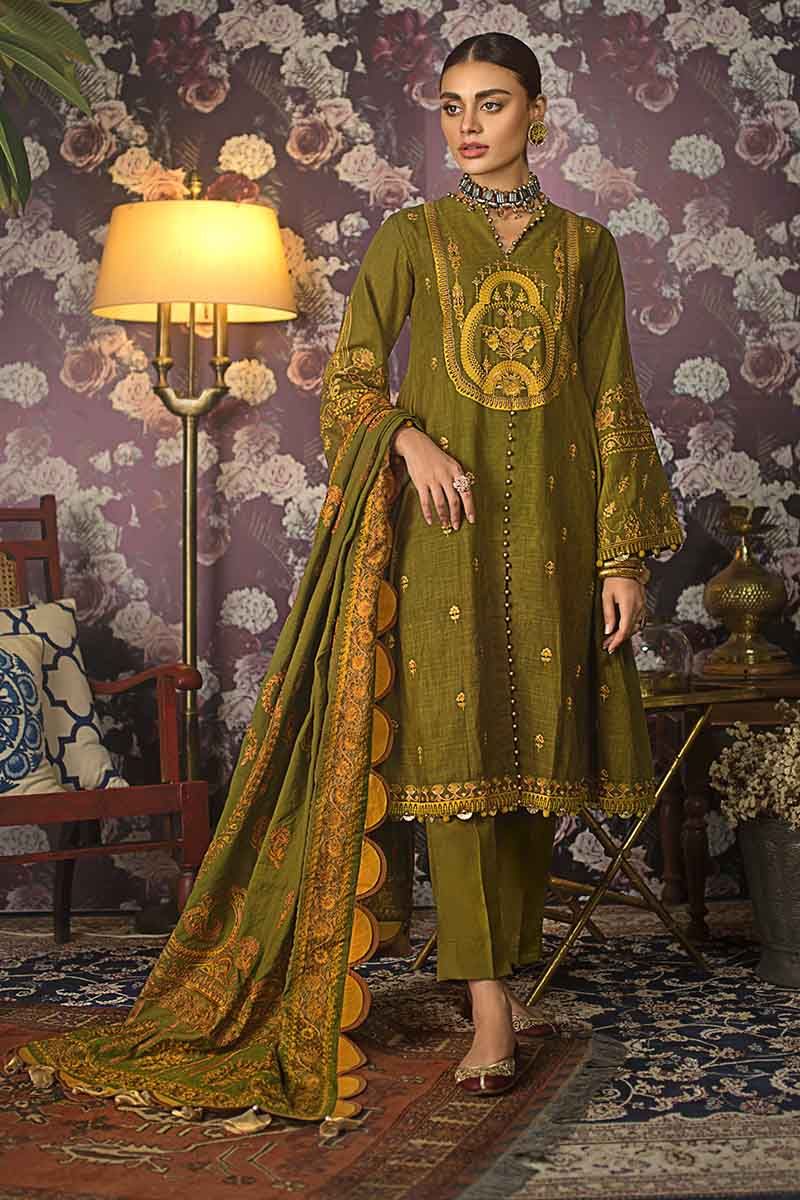 3PC Mehandi Embroidered Khaddar UN-STITCHED SUITS-K-82