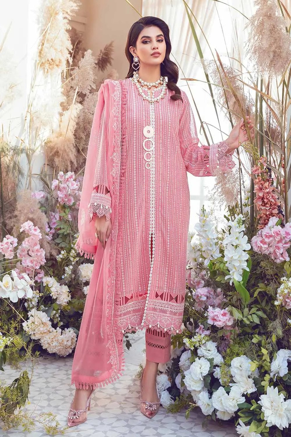 3PC Embroidered Swiss Voile Unstitched Suit With Embroidered Chiffon Dupatta LSV-32003