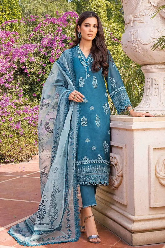 3PC Embroidered Paper Cotton Unstitched Suit With Organza Dupatta OG-32005