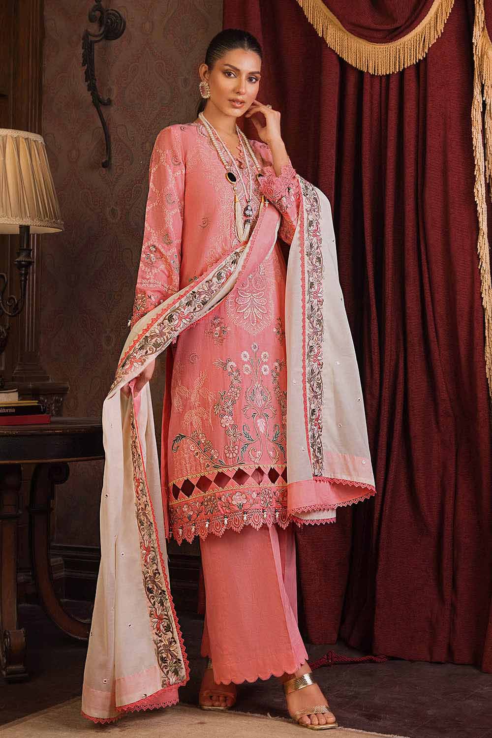 3PC Embroidered Lawn Unstitched Suit With Sequins Embroidered Paper Cotton Dupatta PM-32018